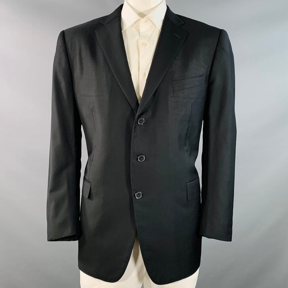 ERMENEGILDO ZEGNA Size 48 Regular Black Wool Twill Notch Lapel Sport Coat